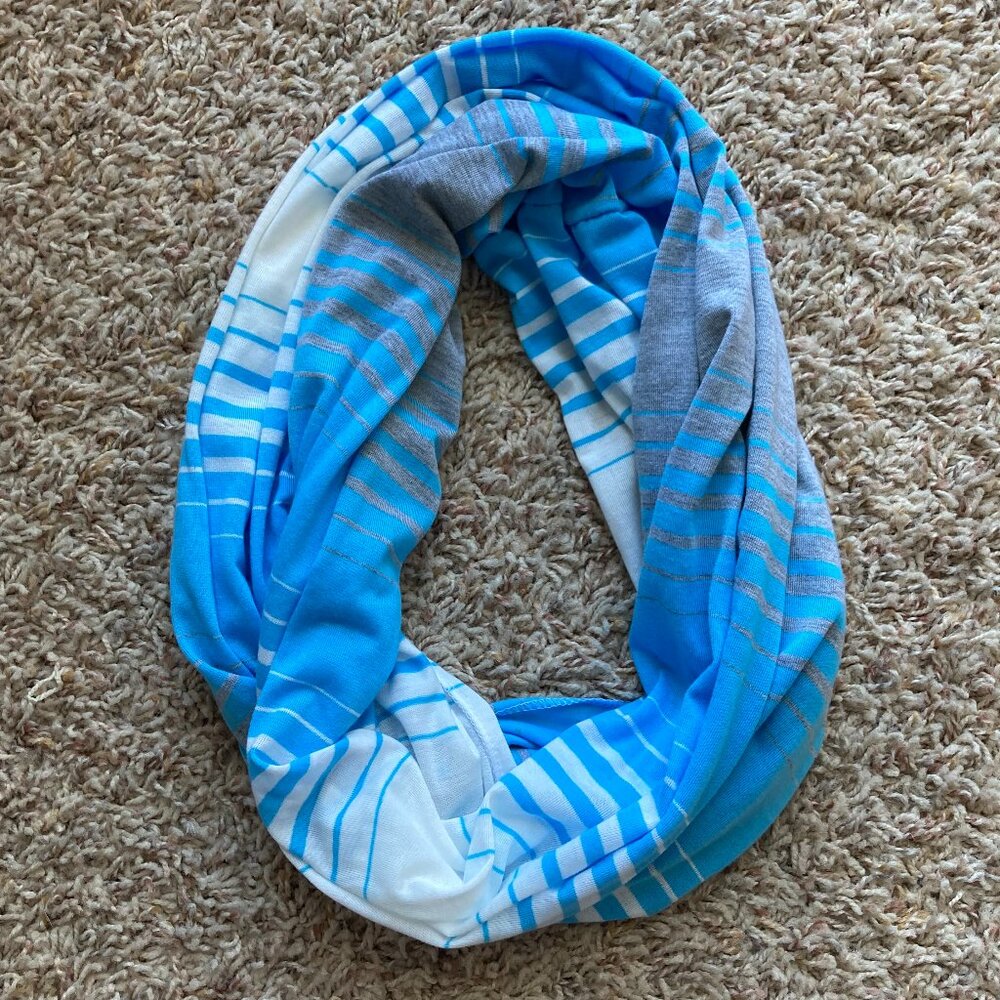 Blue and Gray Striped Infinity Scarf